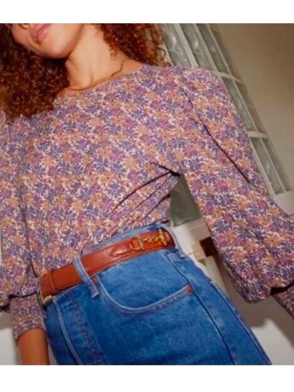 Nation LTD Loren Bishop Sleeve Retro Floral Top Size M Western Boho 70s